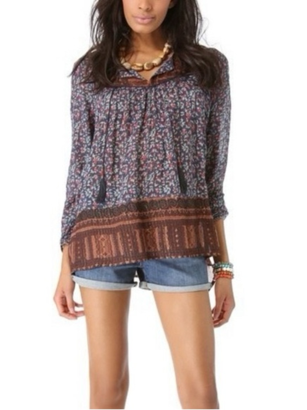 Boho Flowing Dream Lover Floral Top in Navy & Brown